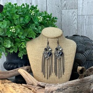 Silver Gunmetal Gray & Black Ear Wire Dangle Earrings